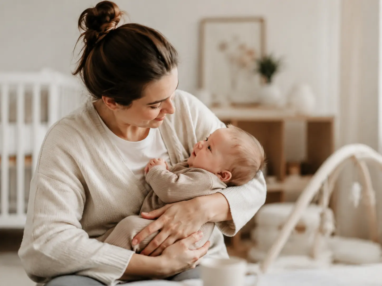 Nanny für Babys bei der liebevollen Betreuung eines Säuglings im Familienalltag
